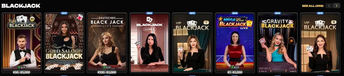 Spinsy Live-Blackjack-Tische mit Croupiers in Echtzeit
